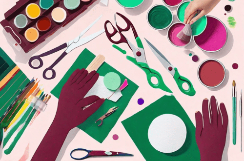 A colorful craft table filled with various materials such as scissors
