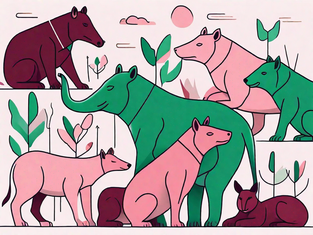 A group of animals engaged in a cooperative task