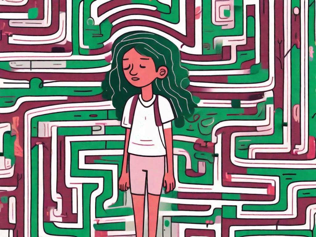 A 15-year-old child navigating through a maze of tangled emotions and anxieties