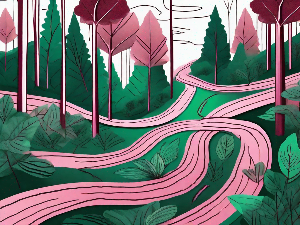 A winding path through a lush forest