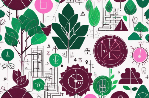 A colorful garden with various mathematical symbols and equations integrated into the flowers