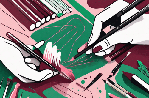 A young artist's hands skillfully manipulating various artistic tools and materials