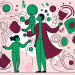 A single parent juggling various household objects and responsibilities while a child's tantrum swirls around them