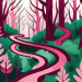 A winding path through a lush forest