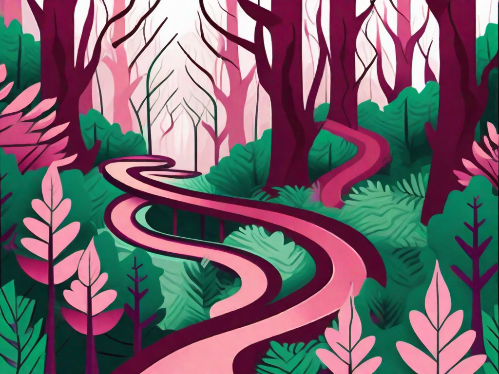 A winding path through a lush forest