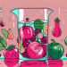 A vibrant and playful scene depicting various fruits and vegetables submerged in water