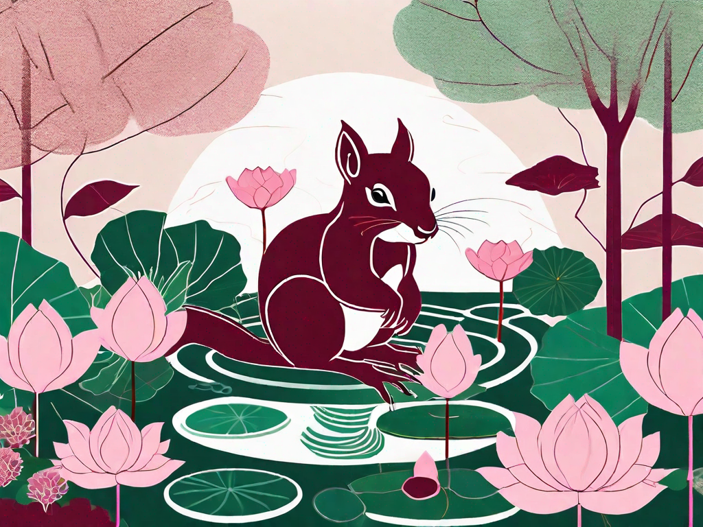 A serene garden scene with various objects and elements that symbolize mindfulness