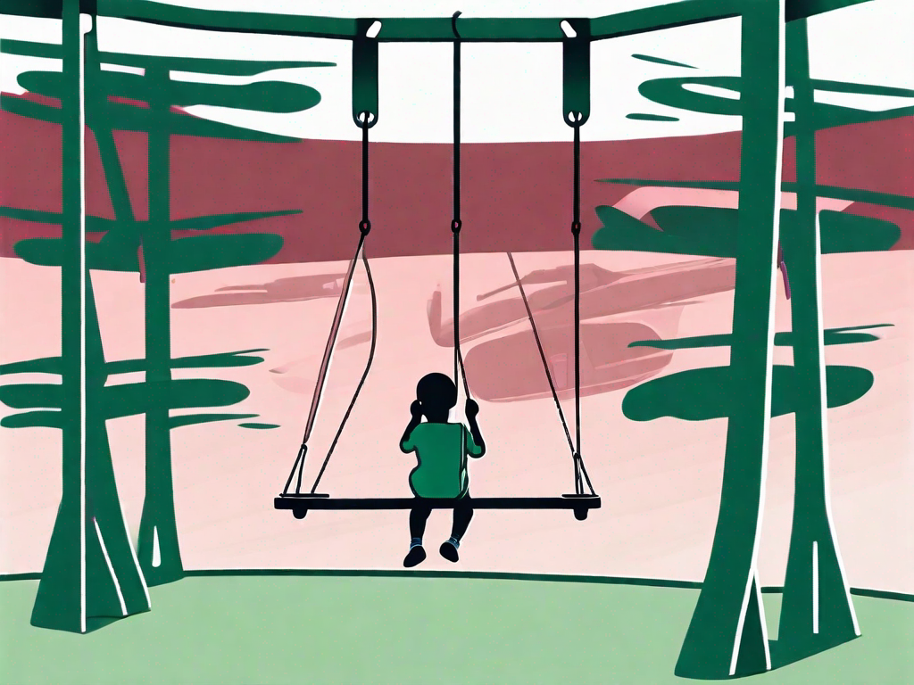 A child playing on a swing set while a hovering helicopter casts a shadow over them