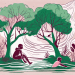 A child surrounded by nature and engaging in various activities