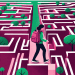A young adult confidently navigating a maze of opportunities and challenges