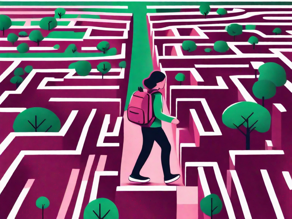 A young adult confidently navigating a maze of opportunities and challenges