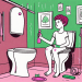 A teenager sitting on a toilet with various age-appropriate potty training tools and resources surrounding them
