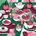 A colorful and playful tofu-themed picnic scene