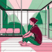 A preteen sitting alone in a peaceful and calming environment